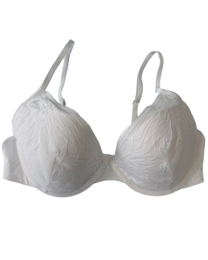 White Lace Overlay and Underwire Bra - 34B, 34C, 34D and 34DD