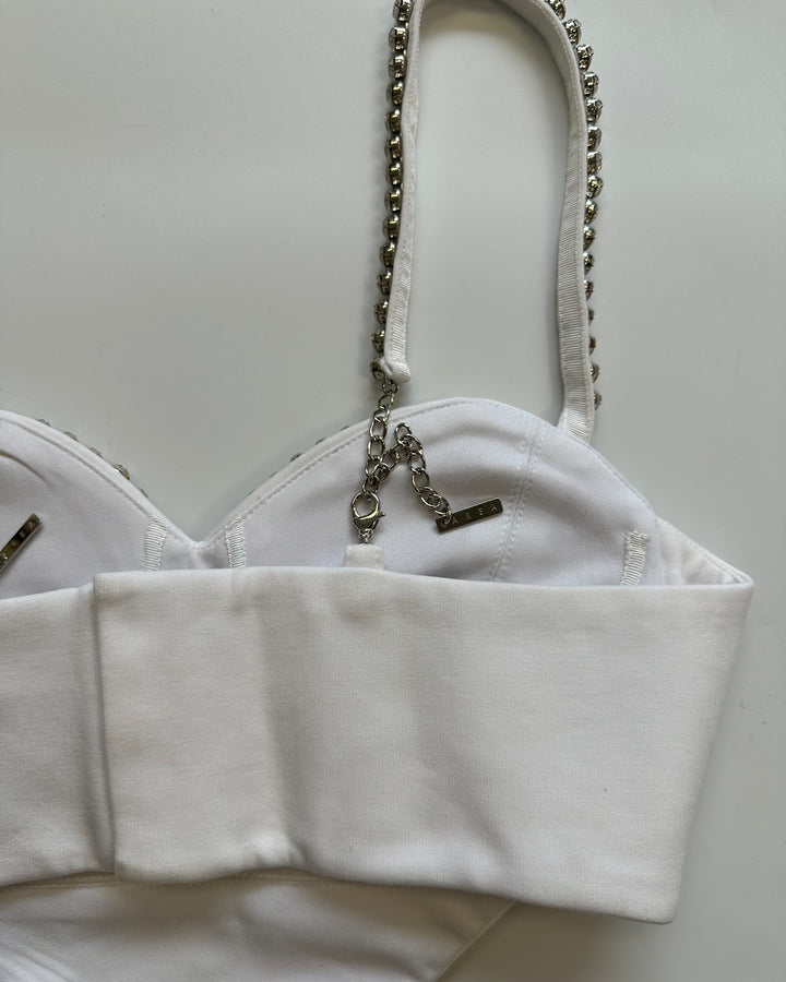 White Heart Gem Stone Crop Top - Small and Medium