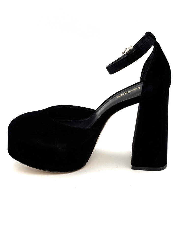 Black Velvet Gemstone Strap Heels - Size 7 and 8