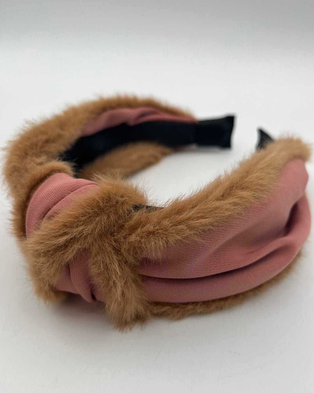 Pink and Tan Faux Fur Headband