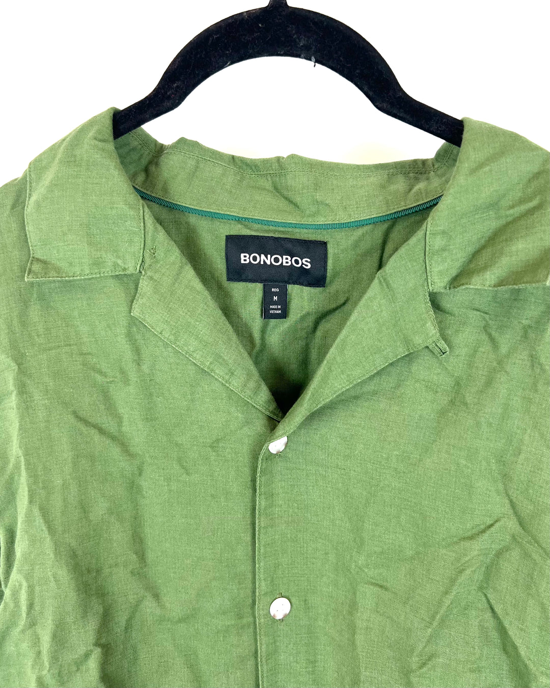 MENS Green Short Sleeve Linen Top - Medium