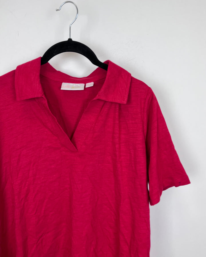 Red Collared Short Sleeve Shirt - Size 6/8