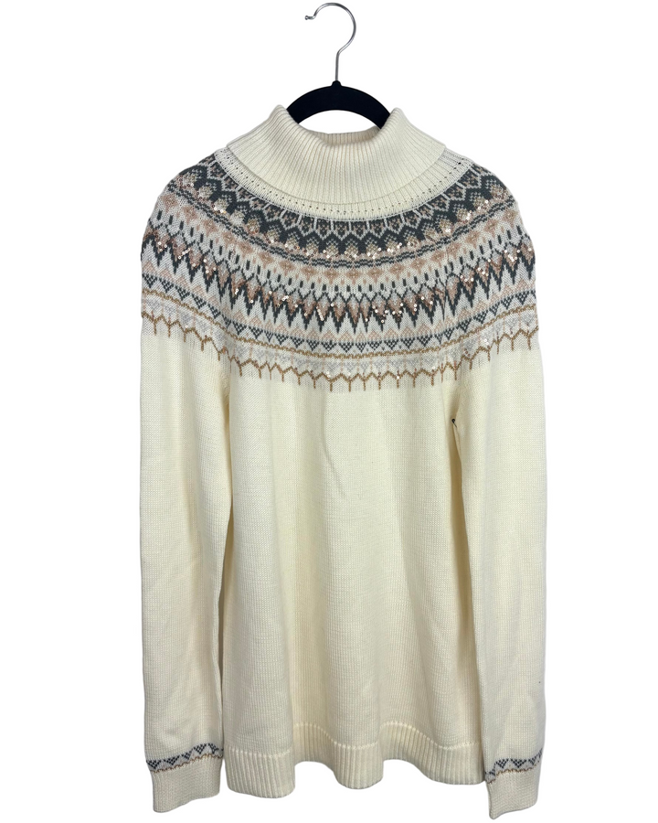 Cream Sweater with Pink & Gray Pattern - Size 4/6