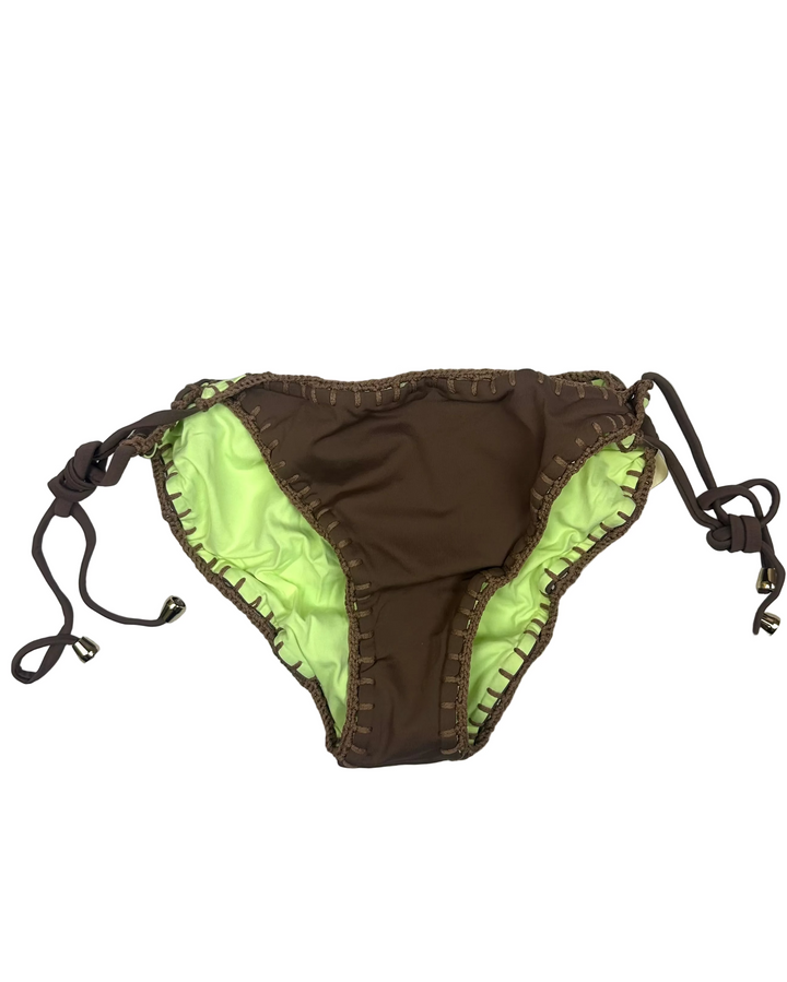 Spring Green and Brown Reversible Crochet Scrunch Tie Bikini Bottom - XL