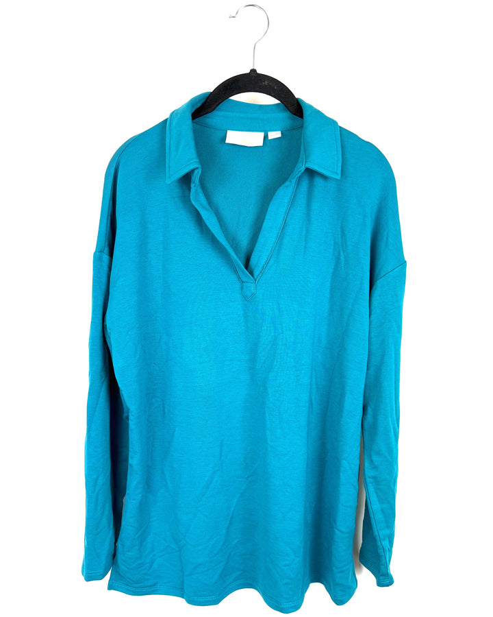 Teal Collared V-Neck Long Sleeve Top- Size 6/8
