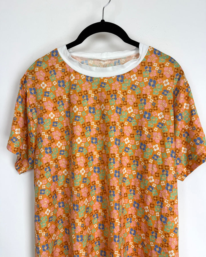 Orange Floral Top- Size 8/10
