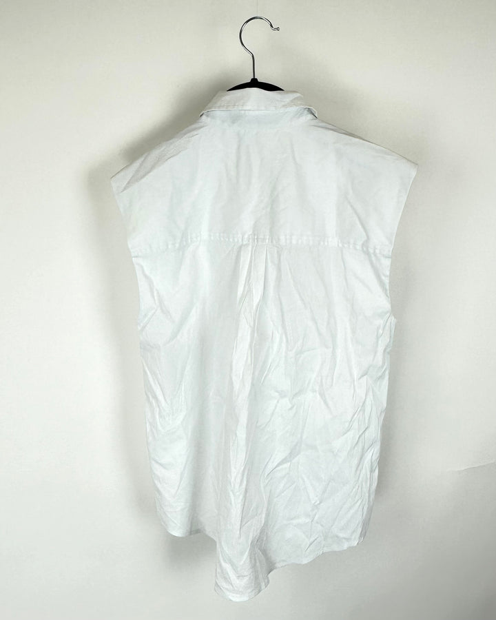 White Cap Sleeve Button Up Top - Small