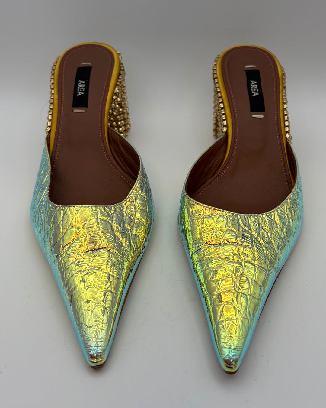 Iridescent Textured Rhinestone Fringe Back Heels - Size 40