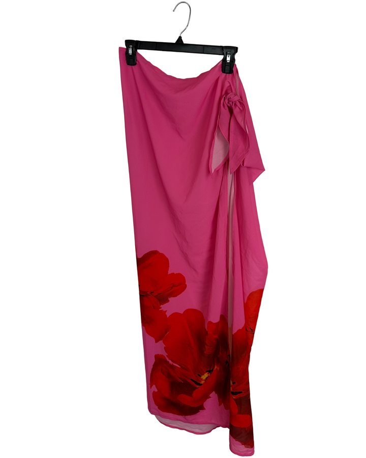 Pink Floral Long Sarong Cover Up - Small/Medium
