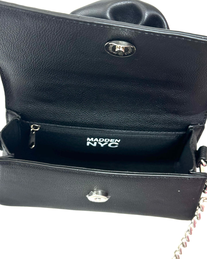 Black Leather Bag With 3D Flower