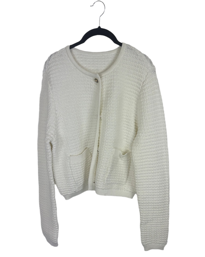 Cream Knit Button-Up Cardigan Sweater - Medium
