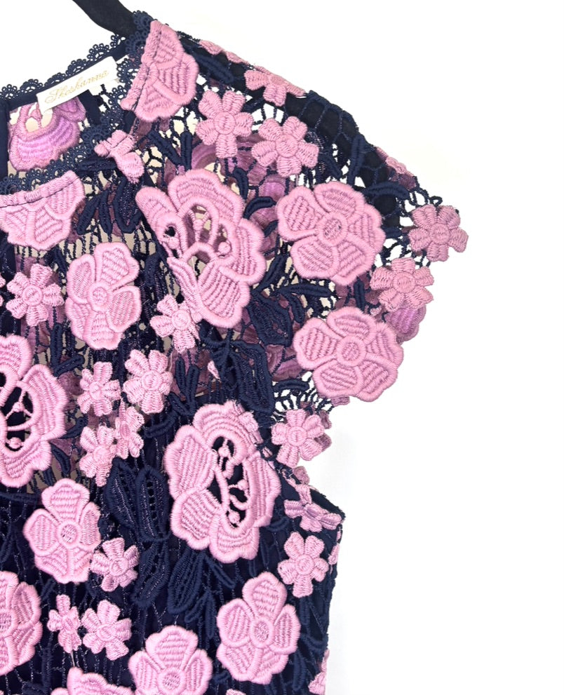 Navy and Pink Lace Gown- Size 2/4