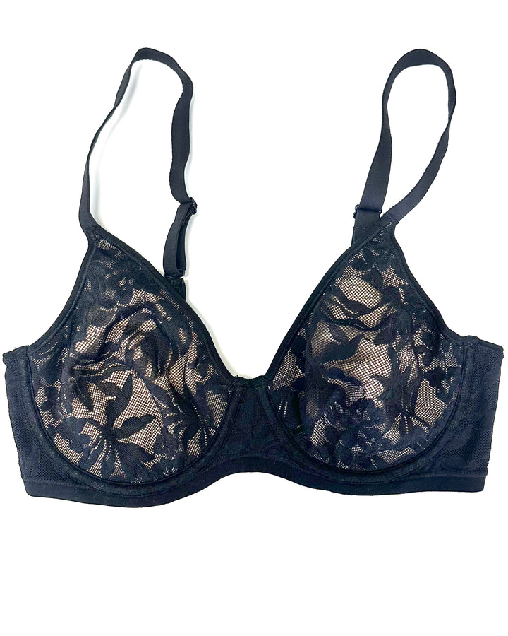 Black And Tan Lace Overlay Bra - Size 34C