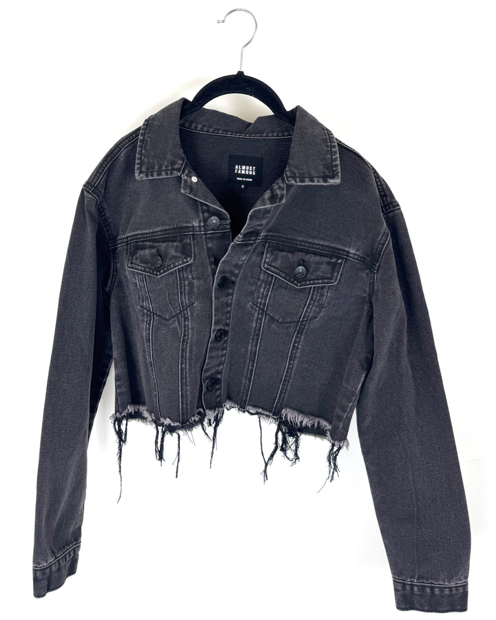 Black Denim Cropped Jacket - Size 4/6