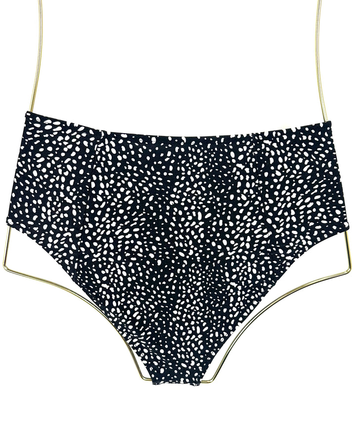 Black And White High Waist Moderate Coverage Bikini Bottom - Extra Small and Small