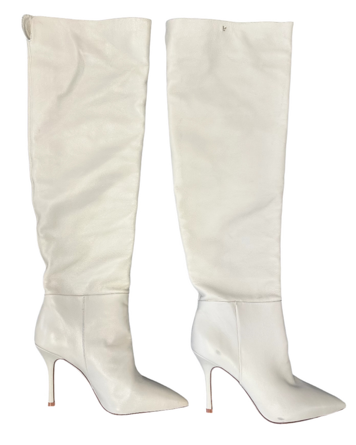 Ivory Tall Pointed Toe Boots - Size 5.5