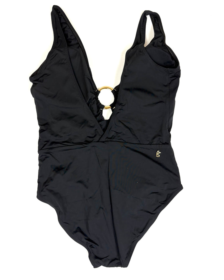 Black V-Neck One Piece Swimsuit - Size 4/6