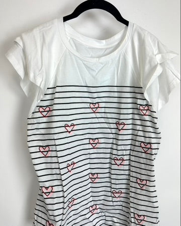 White and Black Striped Heart Top - Size 4/6