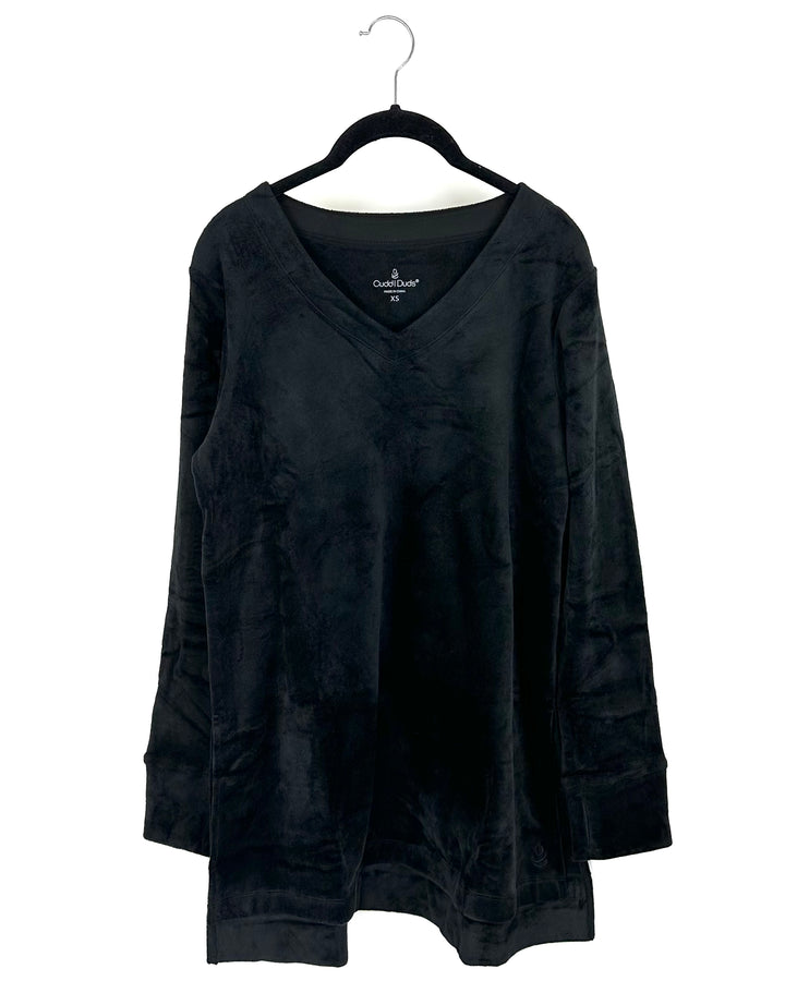 Black Fleece V Neck Pajama Top - Small - 1X