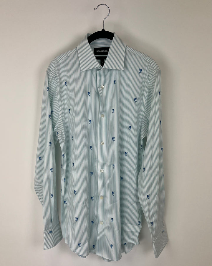 MENS Striped Swordfish Print Slim Fit Dress Shirt - 15 1/2 x 35