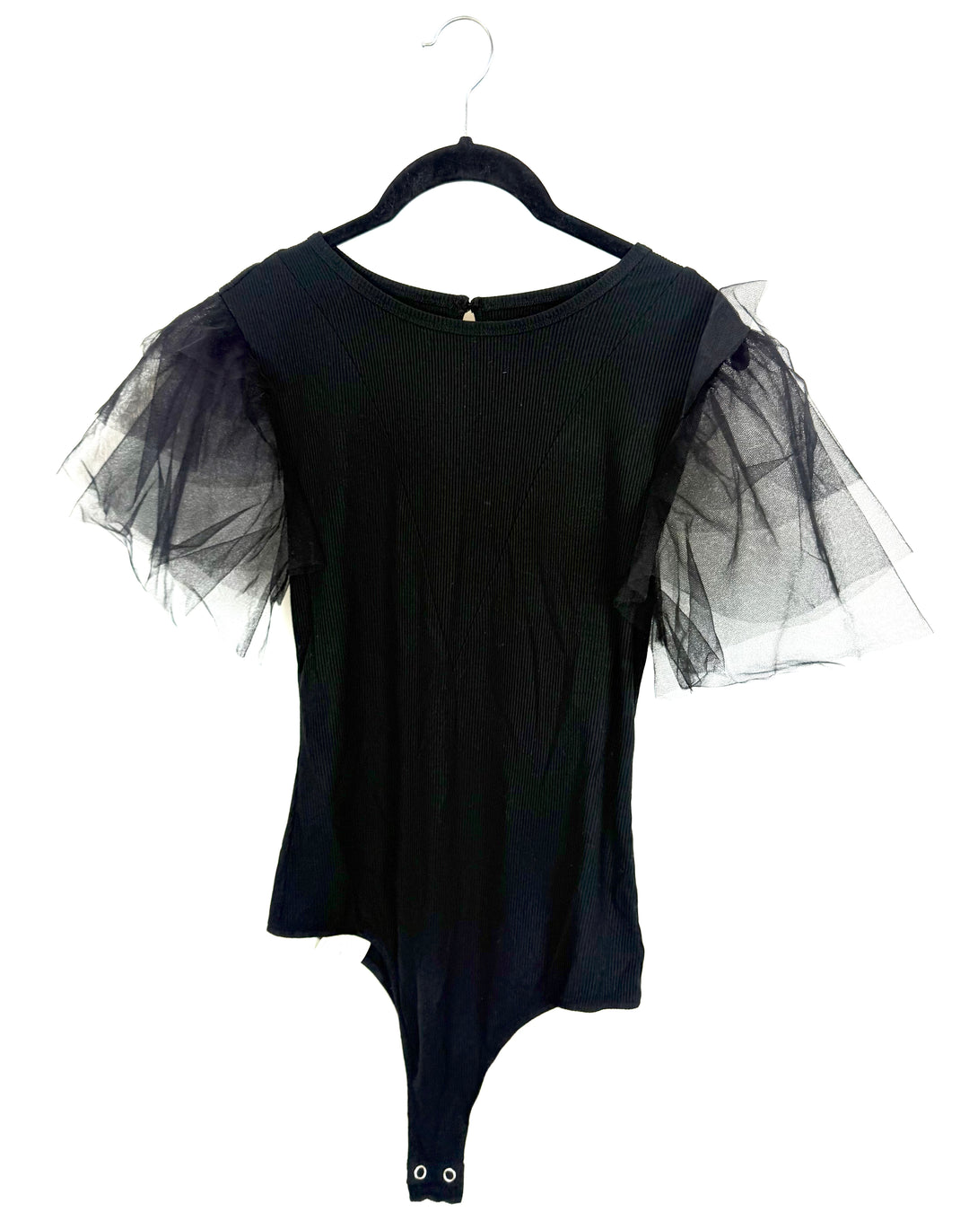 Black Bodysuit With Tulle Sleeves - Size 4/6