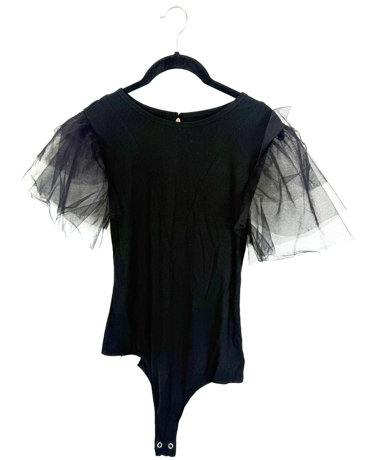 Black Bodysuit With Tulle Sleeves - Size 4/6
