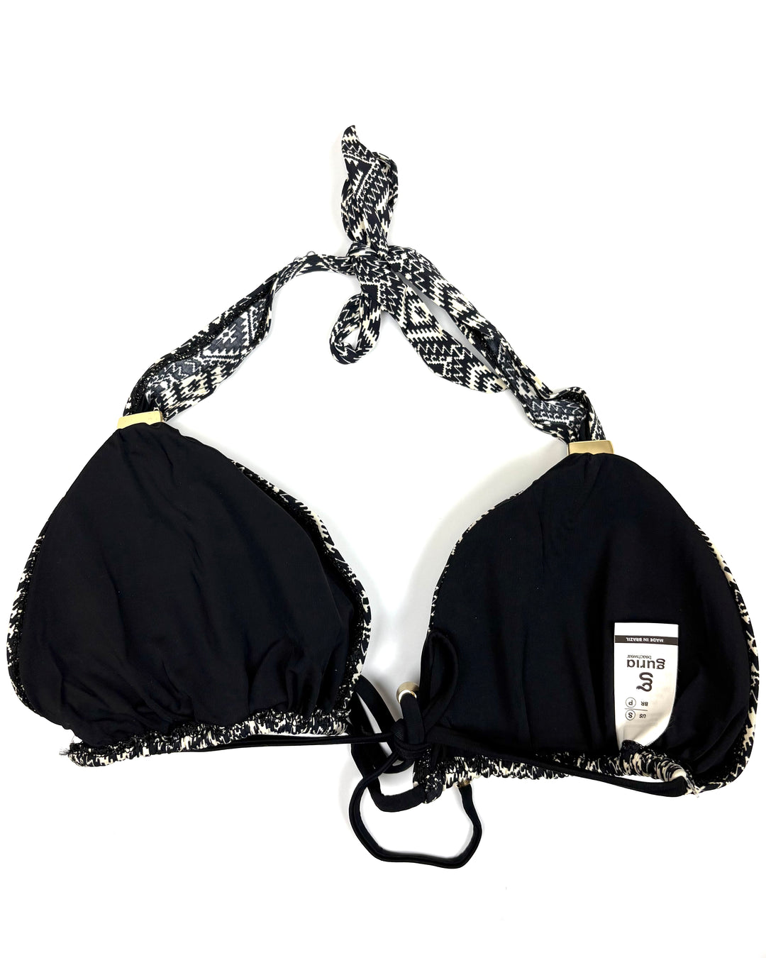 Black & Cream Printed String Multi Wear Bikini Top - XS and S