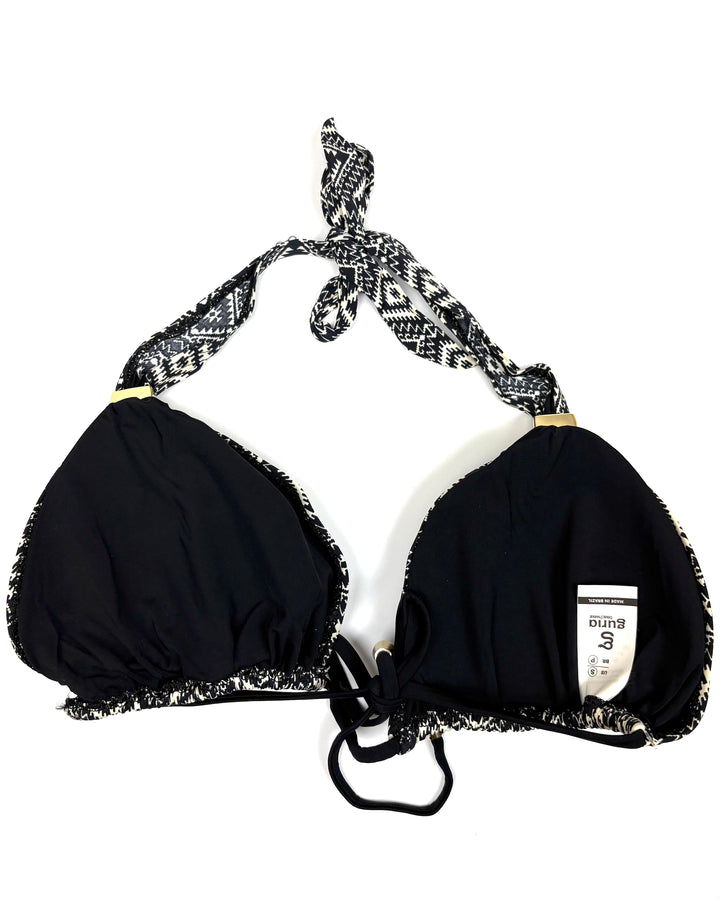 Black & Cream Printed String Multi Wear Bikini Top - XS and S