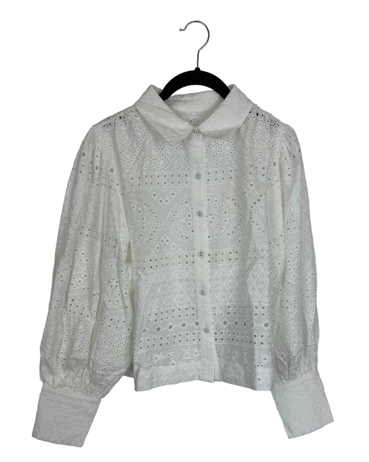 White Eyelet Button Up Long Sleeve- Size 2/4