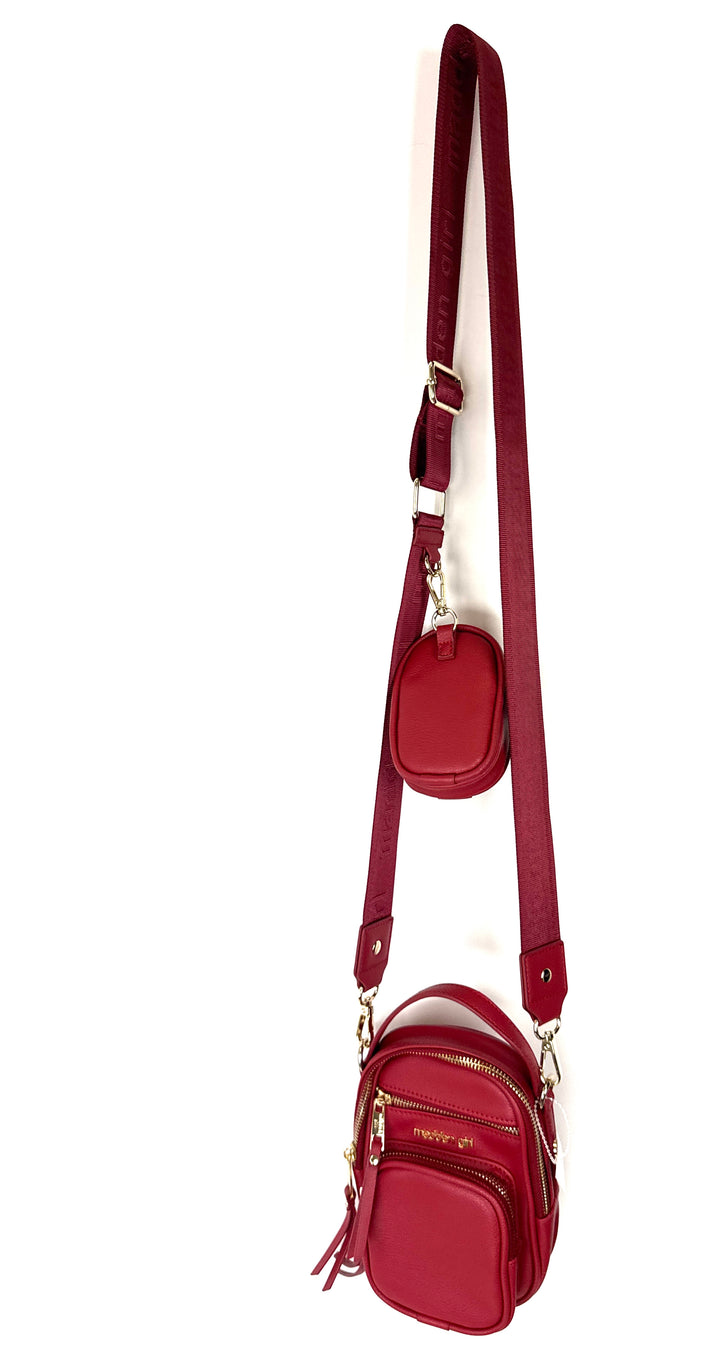 Red Faux Leather Crossbody Bag With Handle