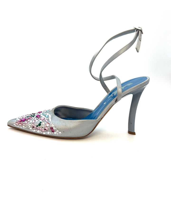 Light Blue Rhinestone Embellished Heels - Size 39