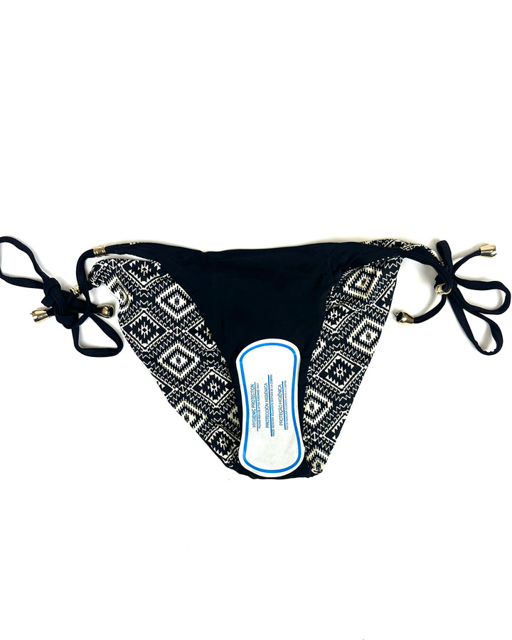 Black & Cream Printed Reversible Scrunch Bikini Bottom - XS, S, M