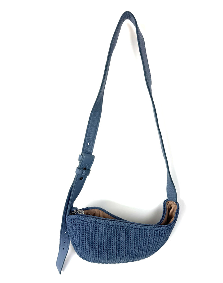 Asymmetrical Slate Blue Crochet Sling Bag