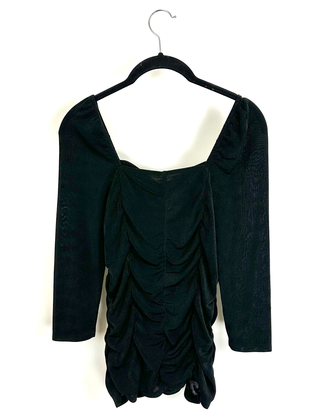 Ruching Detail Black Sheer Blouse - Size 4/6