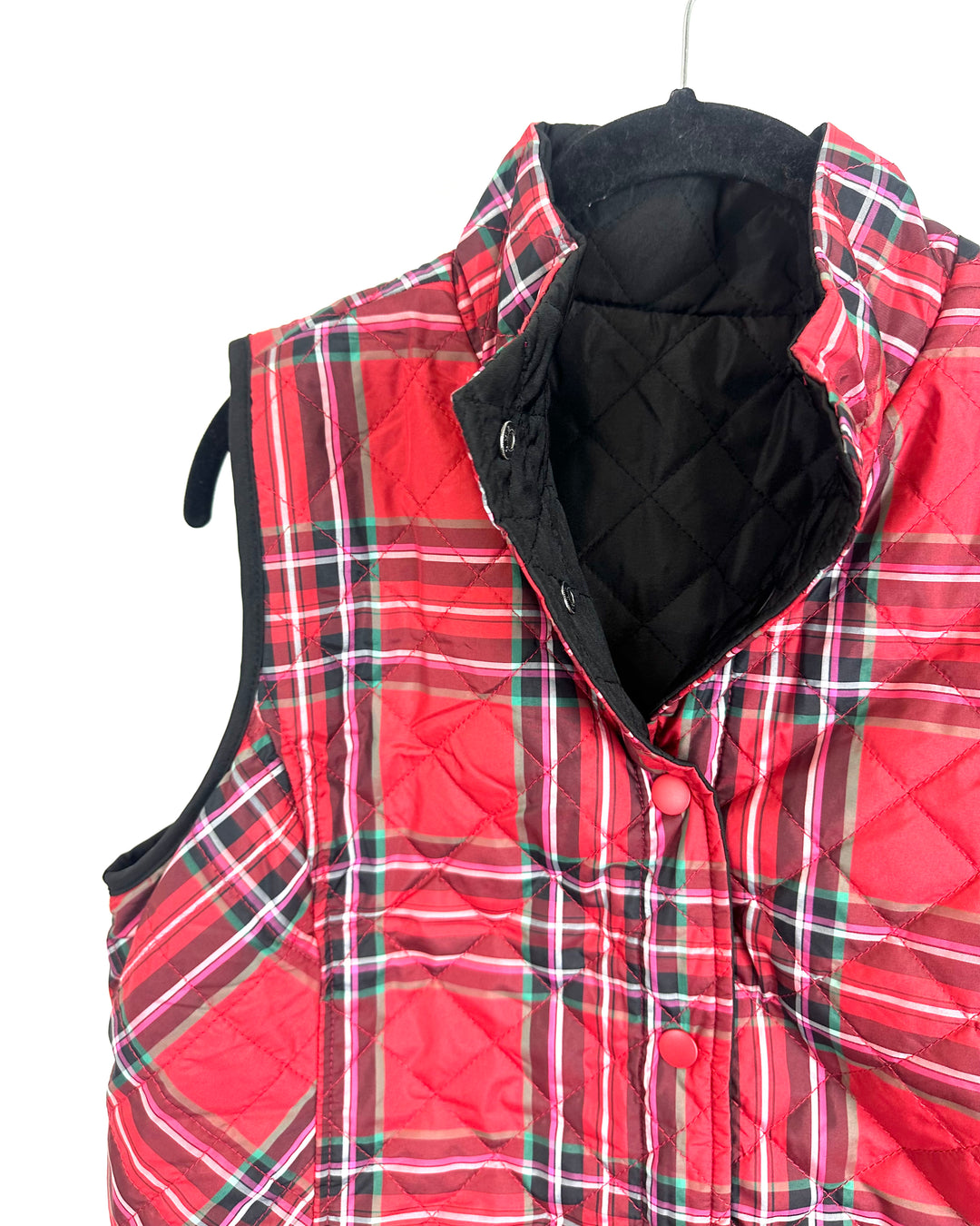 Holiday Black & Red Plaid Reversible Vest - Size 6/8