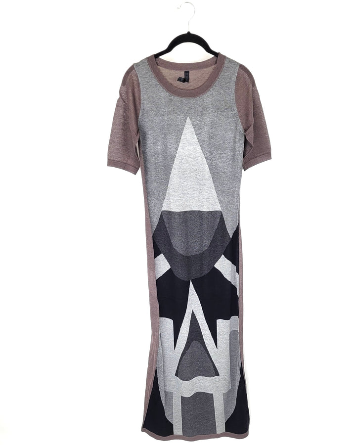 Brown and Gray Long Knit Dress - Extra Small - Large