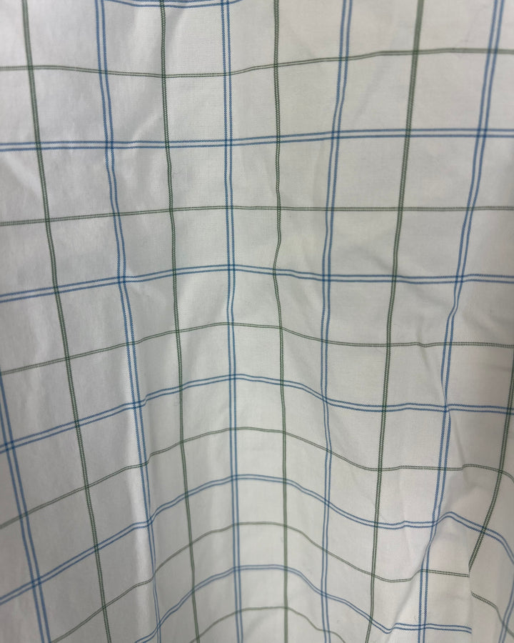 MENS Green and Blue Plaid Long Sleeve Shirt - Slim Fit Medium
