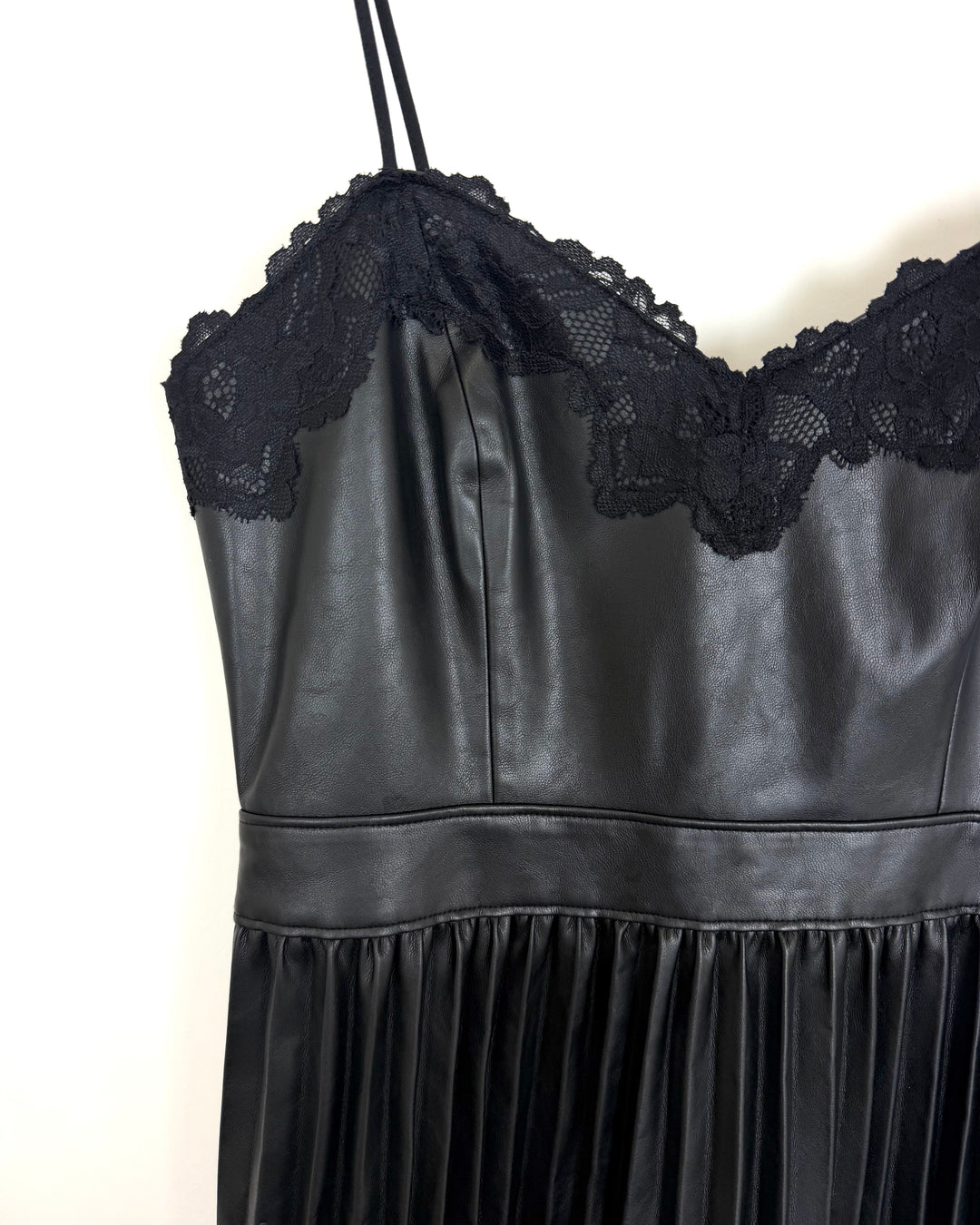 Black Faux Leather Pleated Dress - Size 4/6