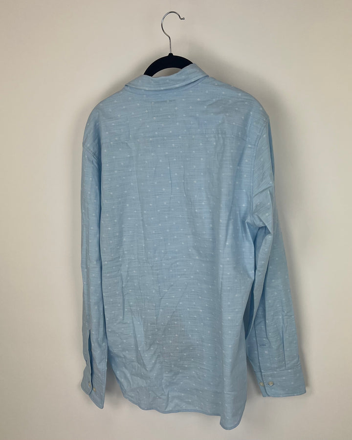 MENS Sky Blue Collared Shirt With White Circle Details - Slim Fit Medium