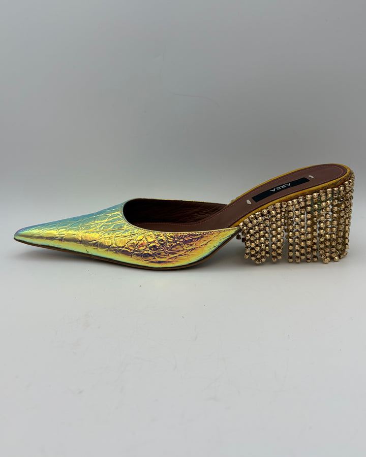 Iridescent Textured Rhinestone Fringe Back Heels - Size 40