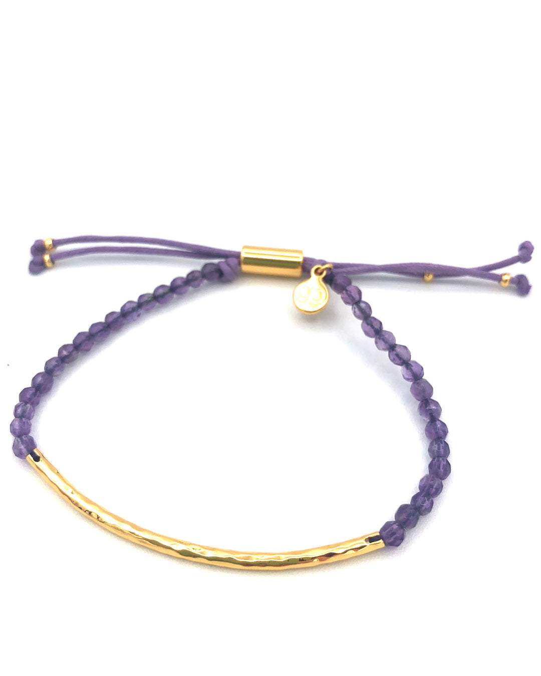 Purple Beaded Rope Bracelet With Gold Bar