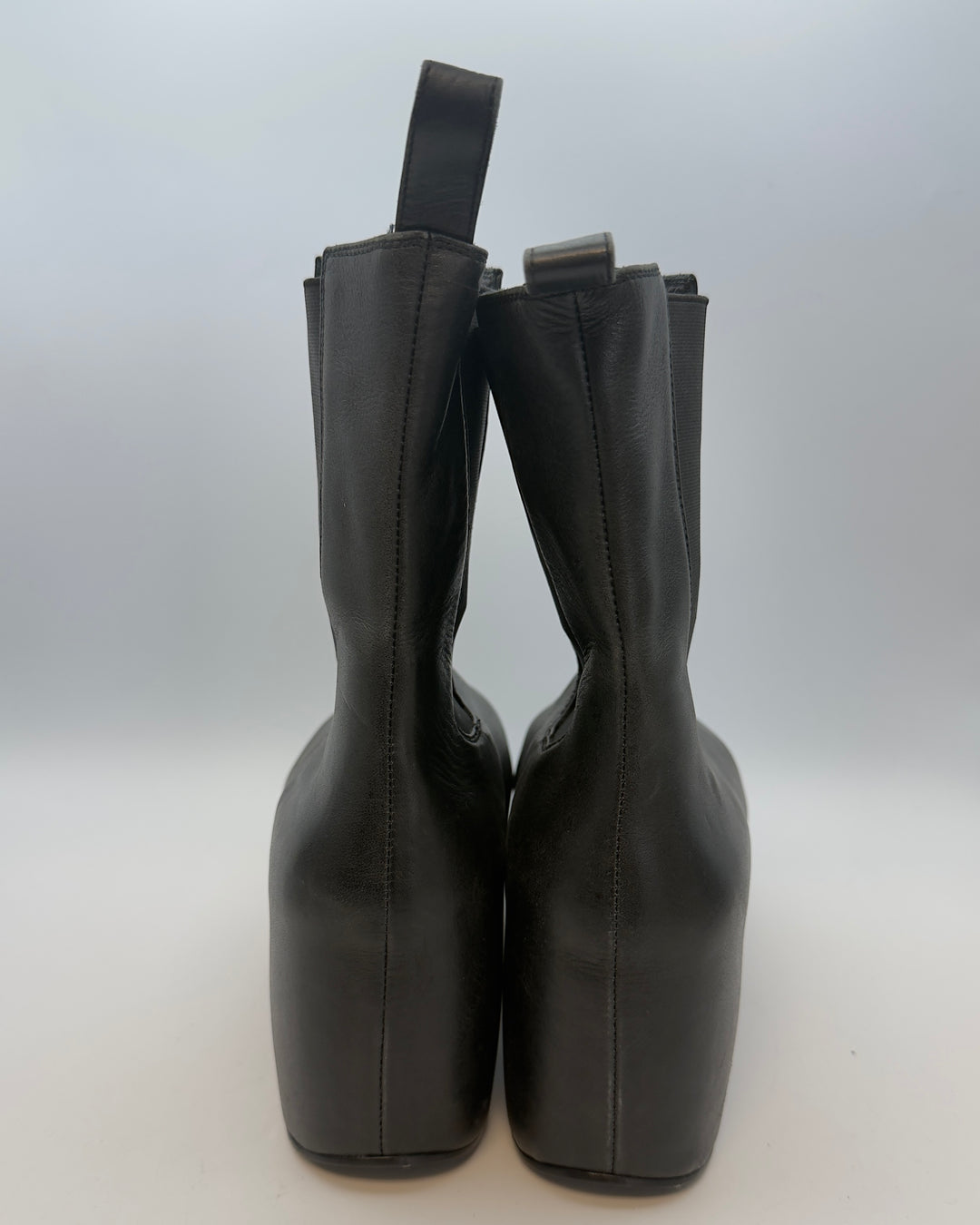Black Leather Platform Booties - Size 40