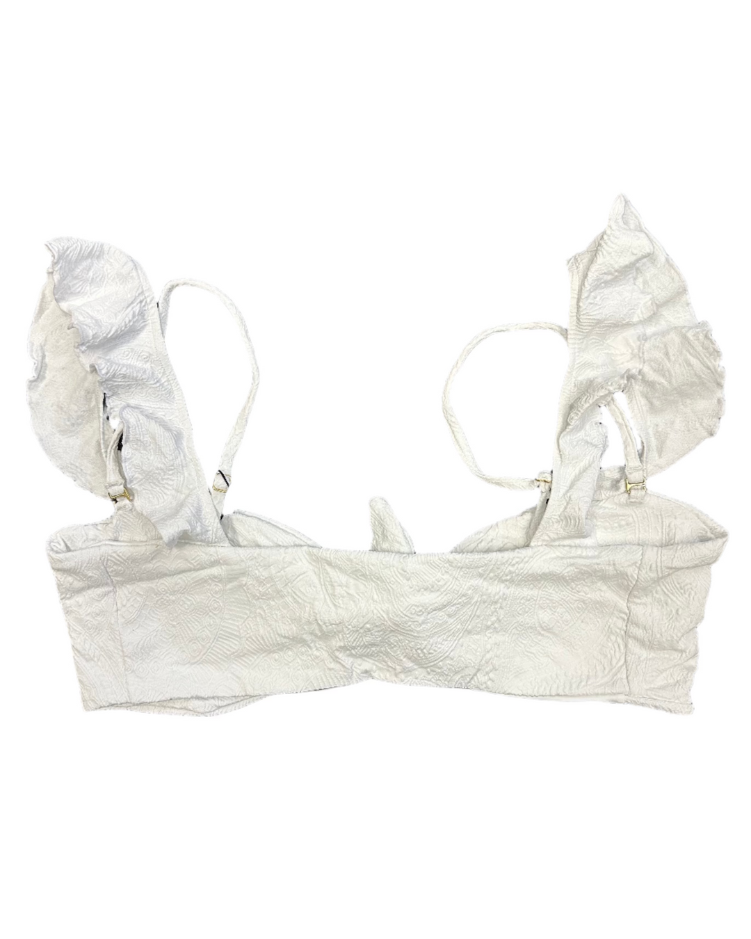 White Embossed Ruffle Bikini Top - L, XL, XXL