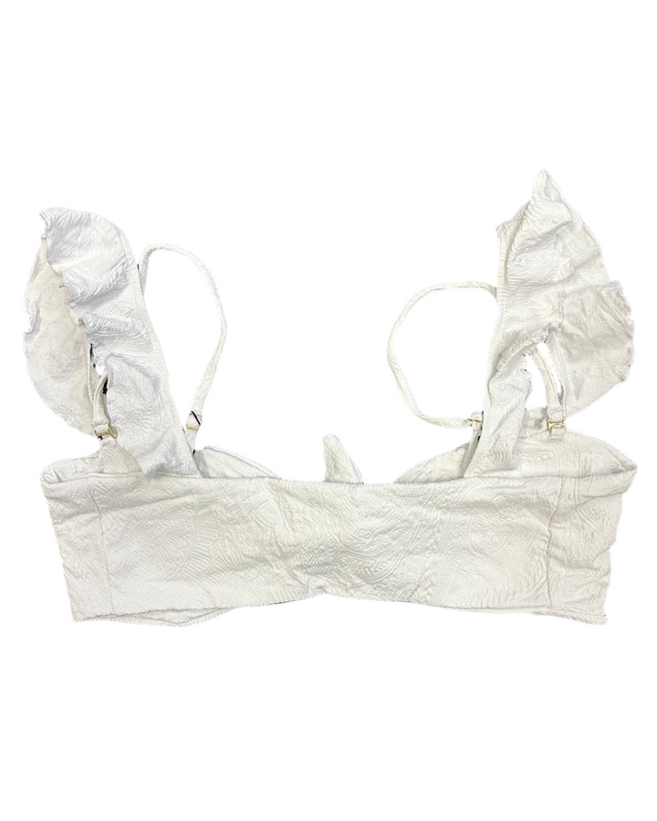 White Embossed Ruffle Bikini Top - L, XL, XXL