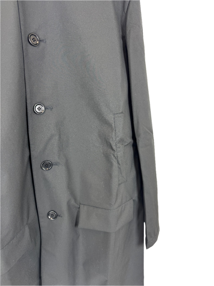 Black Button Down Raincoat With Hood - Size 6-10