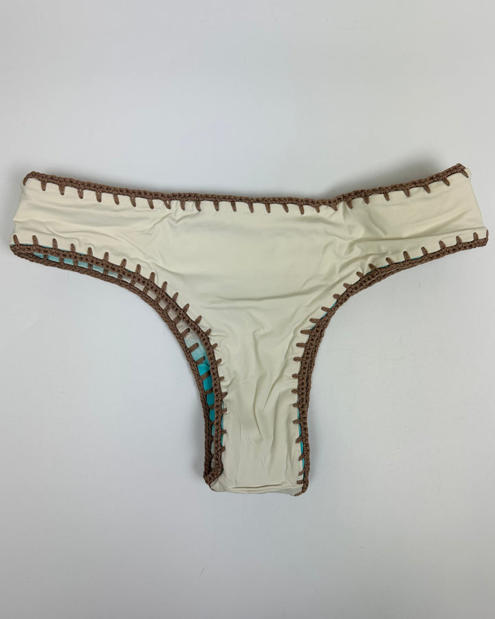 Ultra Cheeky Sky Blue and Ivory Reversible Crochet Classic Bikini Bottom - Small