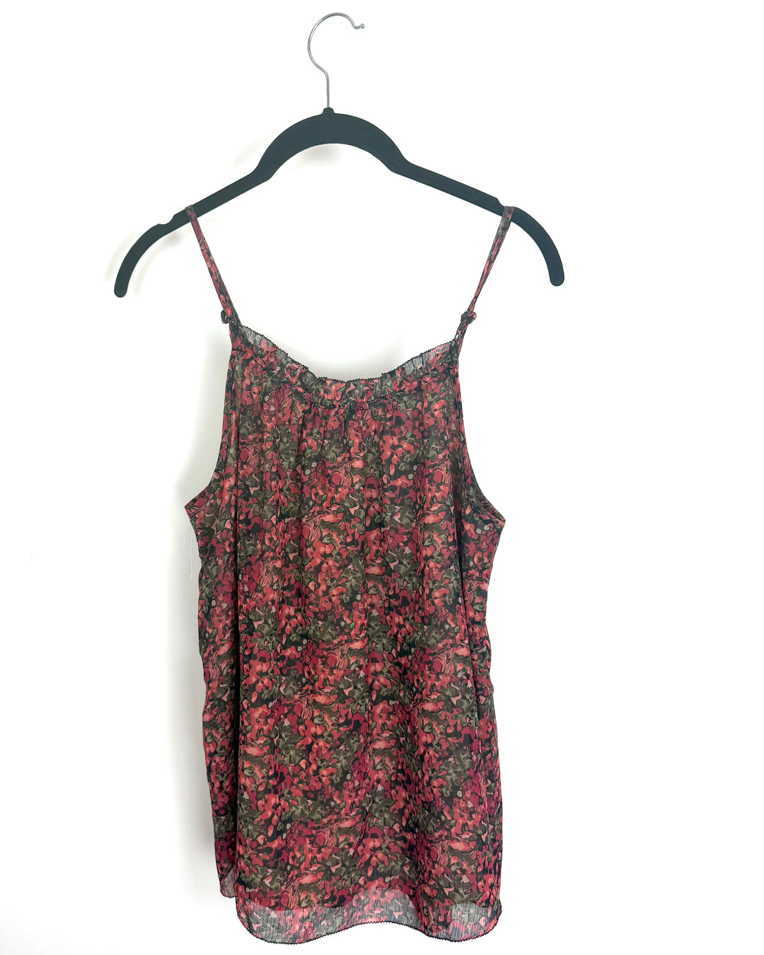 Dark Red/Green Floral Spaghetti Strap Flowy Top - Size 2/4