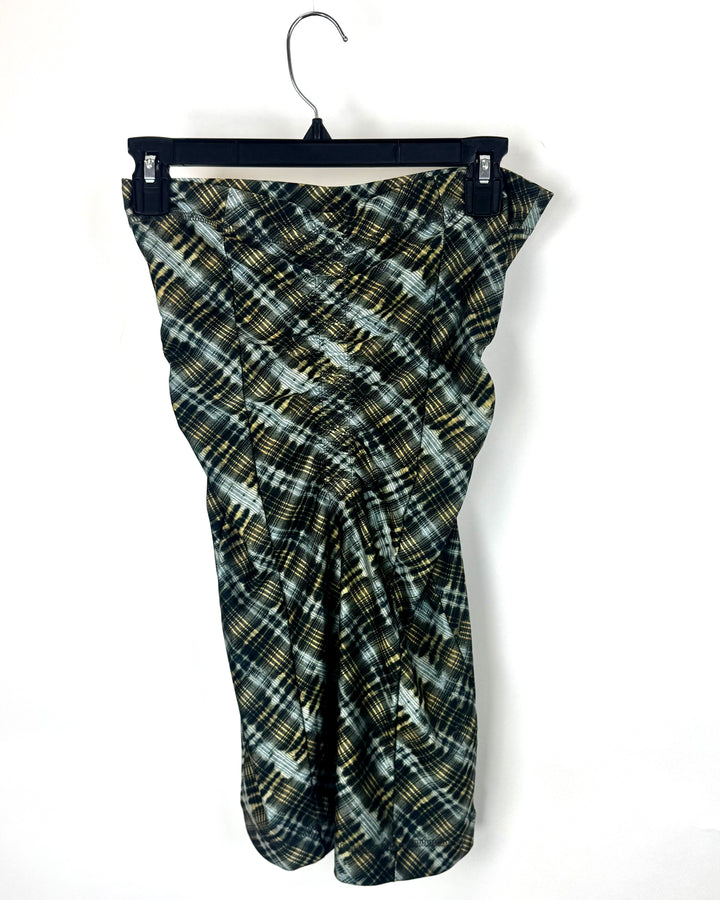 KNWLS Blue and Yellow Plaid Strapless Dress- Extra Small