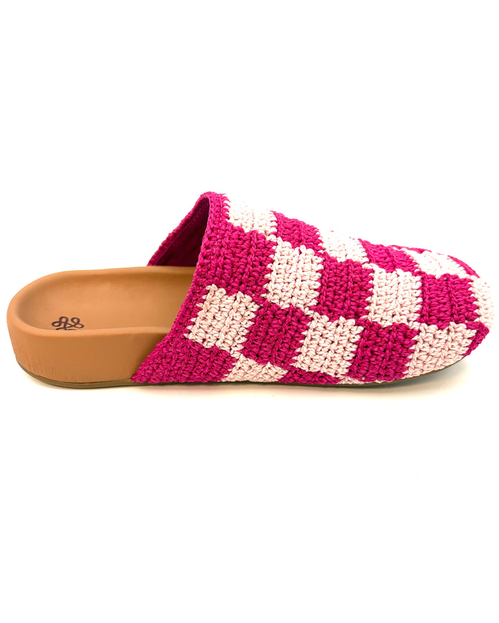 KIDS Pink Checkered Crochet Clogs - Size 4Y