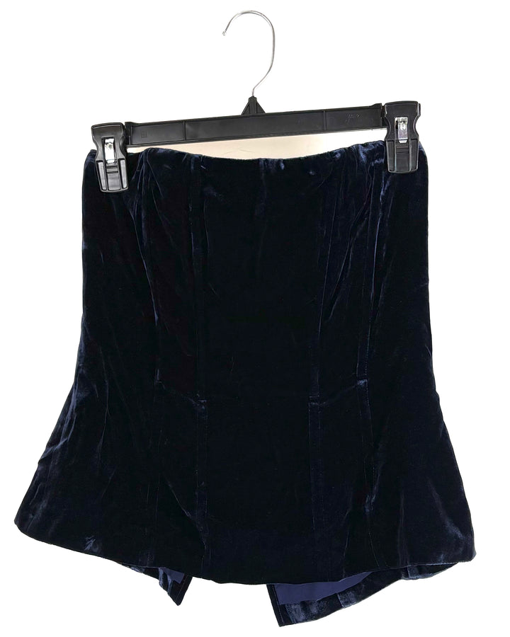 Dark Blue Velvet Strapless Top - Size 4